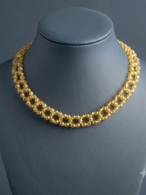 Vintage Yellow Lucite Beaded Choker Necklace Geometric Design Cottagecore Boho